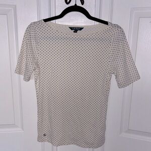 Lauren by Ralph Lauren Cream white black Polka Dot Top short sleeve t-shirt tee